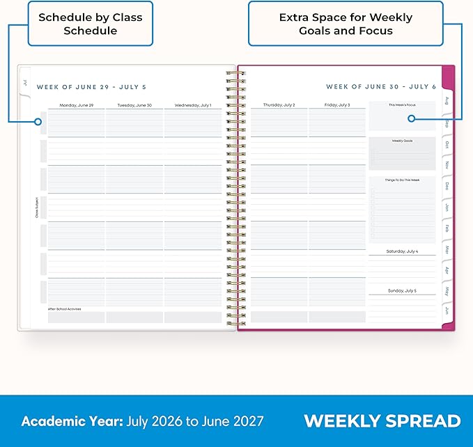Blue Sky 2026-2027 Weekly and Monthly Academic Year Student Planner Calendar, July 2026 - June 2027, 8.5" x 11", Flexible Cover, Wirebound, Laminated Tabs, Storage Pocket, Star Confetti Bright