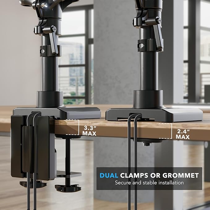 Mount-It! Triple Monitor Mount Desk Stand, 3 Monitor Desk Mount with Gas Spring Arms, Fits 13–32 Inch Screens up to 17.6 lbs per Arm, VESA 75 & 100, Clamp or Grommet Base, USB-A & C Ports, Black