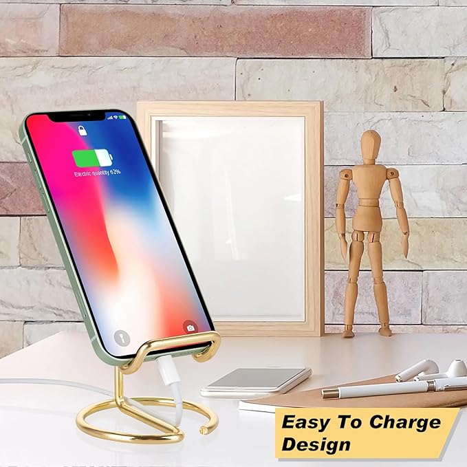 2 Pack Cell Phone Stand for Desk, Cute Metal Gold Cell Phone Stand Holder Desk Accessories, Compatible with All Mobile Phones, iPhone, iPad
