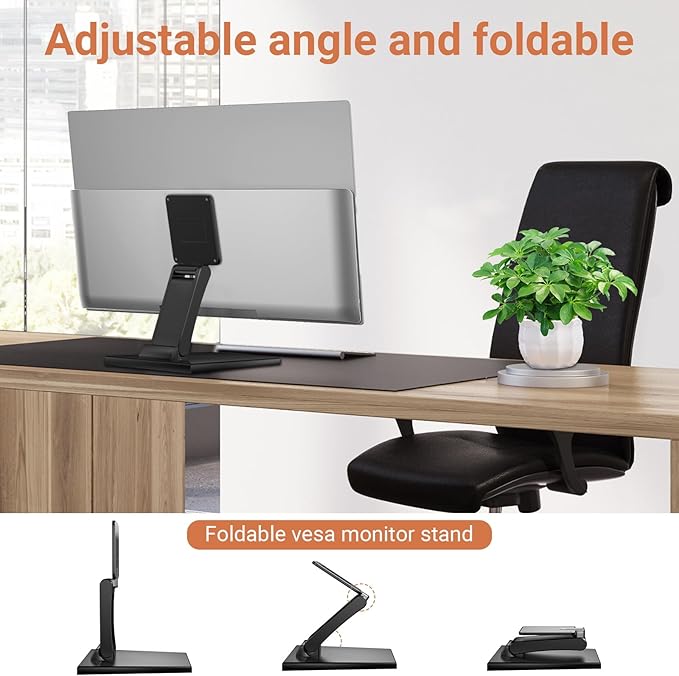 Jakeko Lay Flat Low Profile Monitor Stand - For 14-24" Screens Ergonomic Adjustable Desktop Mount With 100x100mm Compatibility