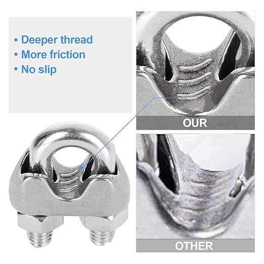 40 PCS 1/4" Stainless Steel Wire Rope Cable Clip Clamp M6 Wire Rope Clamp Wire Rope Cable Clip Clamp U Bolt Saddle Fastener
