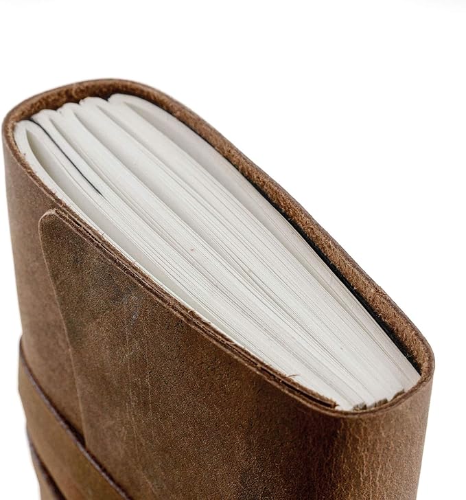 KomalC Leather Journal Notebook, Genuine Leather Journal for Men & Women Handmade Writing Travel Notebook, 240 Unlined Pages Vintage Notepad Gift: Rustic Brown (7"x5")