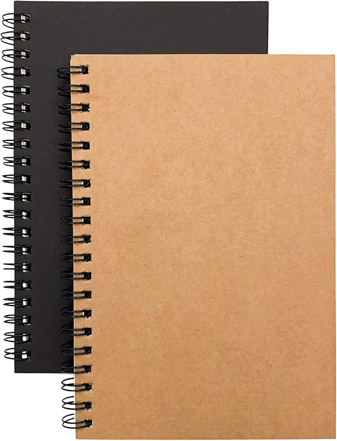 DSTELIN Soft Cover Spiral Notebook Journal 2-Pack, Blank Sketch Book Pad, Wirebound Memo Notepads Diary Notebook Planner with Unlined Paper, 100 Pages/ 50 Sheets, 7Inchx 4.75Inch (Brown and Black)