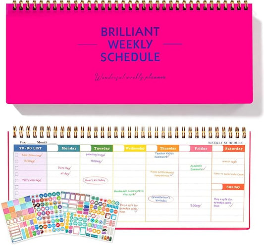 Undated Weekly Planner, 60-Week Horizontal Layout Desk Planner Daily To-Do List Pad for Office, Home & School Professionals & Students, Rose Red(5.4" x 12")