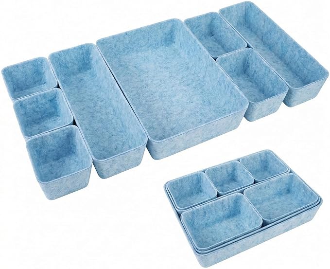 8pcs Drawer Organizer Bins, Felt Desk Organization Sets, Office Accessories & Workspace Organizers, Shallow Jewelry Makeup Storage Box Basket Shelf Containers Separators Inserts(Blue)