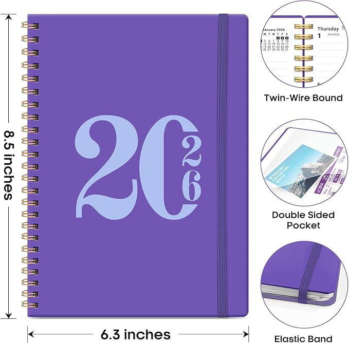 2026 Planner, Weekly and Monthly Calender Planner, Jan 2026 to Dec 2026, Hardcover 2026 Calendar Book with Tabs & Inner Pocket, Office Home School Supplies for Women & Men - A5 (6.3" x 8.5"), Periwinkle Blue