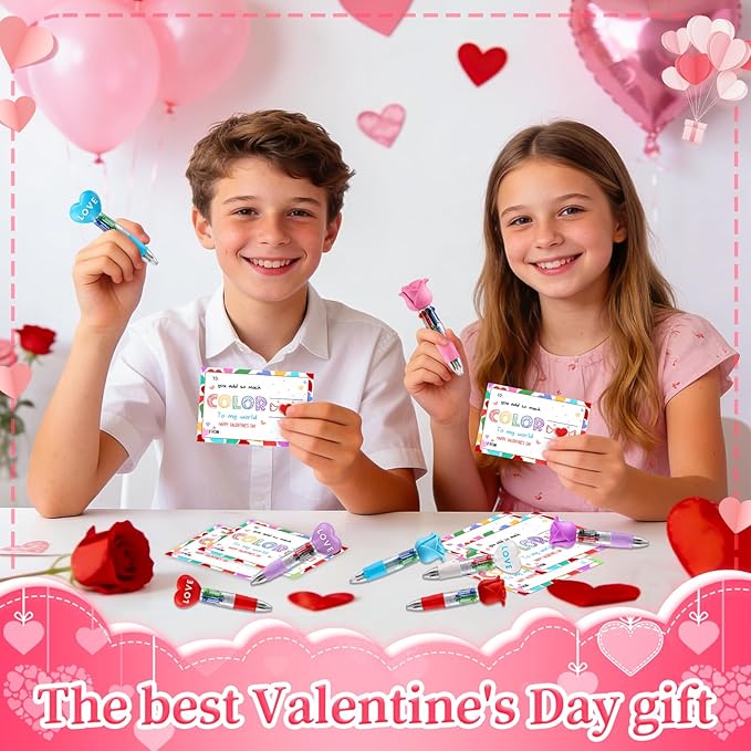 CZWZ 30Pcs Mini Multicolor Pen in One 4-in-1 Cute Pens Bulk for Kids, Ballpoint Pens for Birthdays and Children's Parties, Fun Pens Gifts Assorted Ink Kawaii Pen(Heart and Flower)