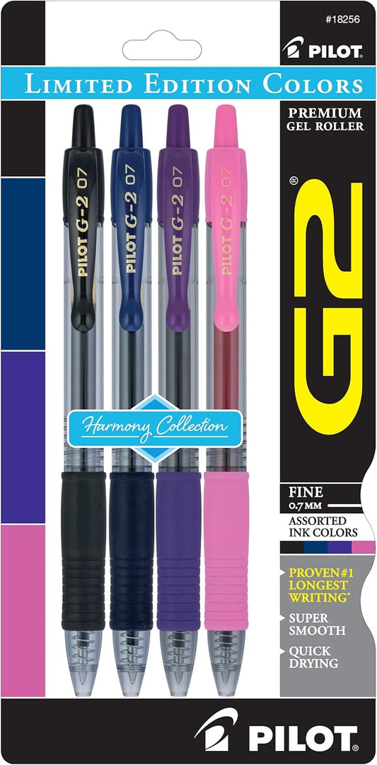 PILOT G2 Harmony Ink Collection Limited Edition Retractable Gel Pens, 0.7mm, Fine Point, Assorted Ink, 4-Pack
