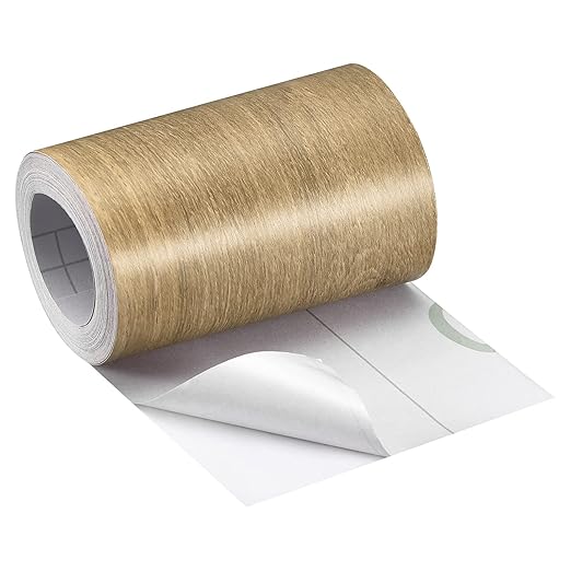 uxcell Wood Grain Tape, 4.72" x33 Ft Wall Paper Border Sticker Self-Adhesive Wood Grain Repair Patch with Scraper for Wall Corner Table Door Sofa Furniture Home Decor (Light Yellow)