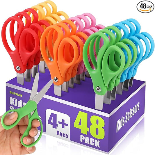 48 Packs 5" Small School Student Blunt Tip Craft Kids Scissors, Stainless Steel Blades Comfort Grip 5 Inch Safety Scissors Bulk for Children Toodler Cutting Paper