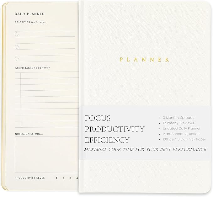 Productivity 2026 Planner Undated Daily Weekly Monthly Time Management & Organization Goal Achievement for Professionals & Students Workers(White)