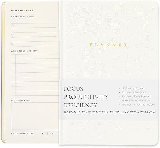 Productivity 2026 Planner Undated Daily Weekly Monthly Time Management & Organization Goal Achievement for Professionals & Students Workers(White)
