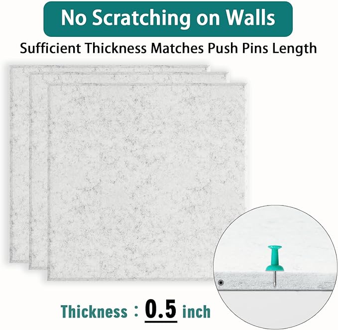 Felt Cork Board for Wall: Extra Large Bulletin Board for Office - 0.5 Inch Thick Corkboard Tiles 4 PCS Grey Pin Board Squares Adhesive