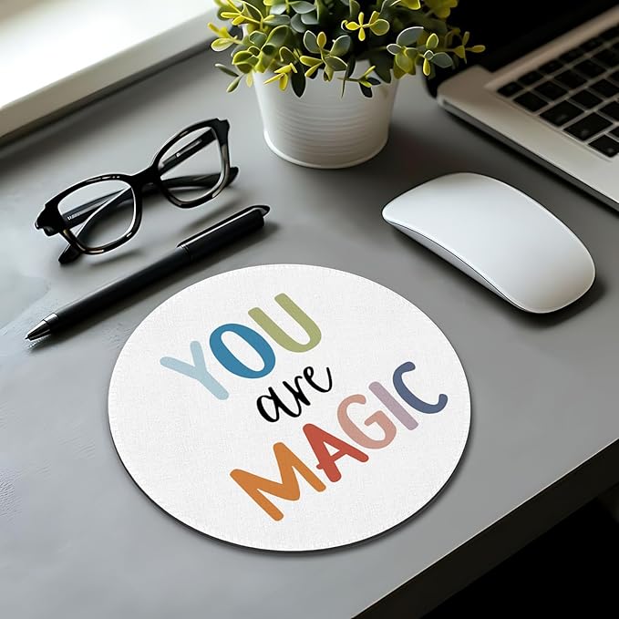 Boho Inspirational You are Magic Mouse Pad,Mouse Pads Mousepad for Desk Home Office Dorm Computers Laptop, Modern Boho Positive Office Supplies Desk Accessories, 7.9x7.9 Inch