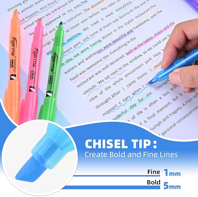 Assorted Colors Fluorescent Highlighters, 36 Pack, Chisel Tip Colored Highlighter Bulk, Quickly Drying, Perfect for Adults Classroom, School, Office, Bible Study
