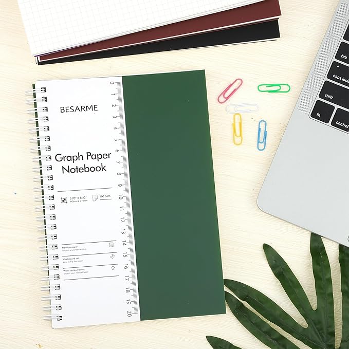 BESARME 4 Pack Graph Paper Notebook A5 Grid Paper Notebooks Waterproof Plastic Graphing Spiral Journal 5.7" x 8.22" Engineering Notebooks for Work School Supplies, 640 Pages 100 GSM