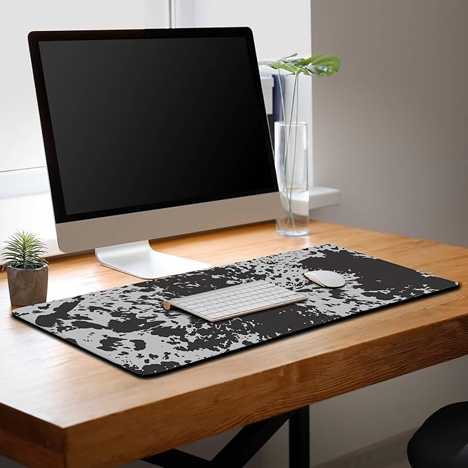 Big Mouse Pads Black Gaming Mousepad Computer Desk Mat Cute Desk Mat Non-Slip Rubber Base Waterproof with Stitched Edges 35.4 X 15.7 for Game Office, Horse Hide Animal Print