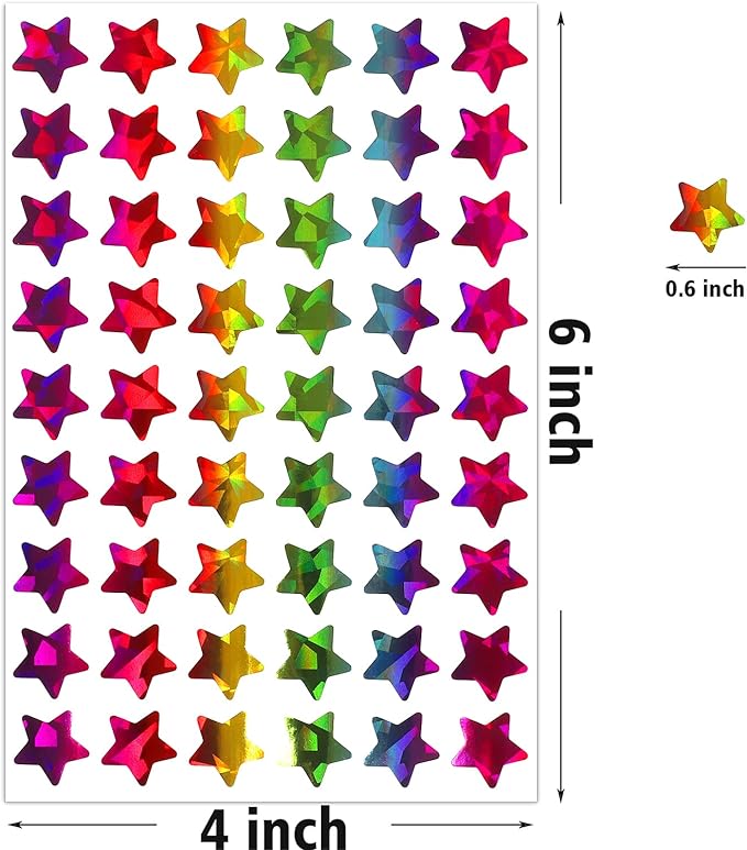 Lrogoe 1620 Holographic Rainbow Small Star Stickers for Kids Reward, Behavior Chart, Student Planner and School Classroom Teacher Supplies, 0.6" Diameter