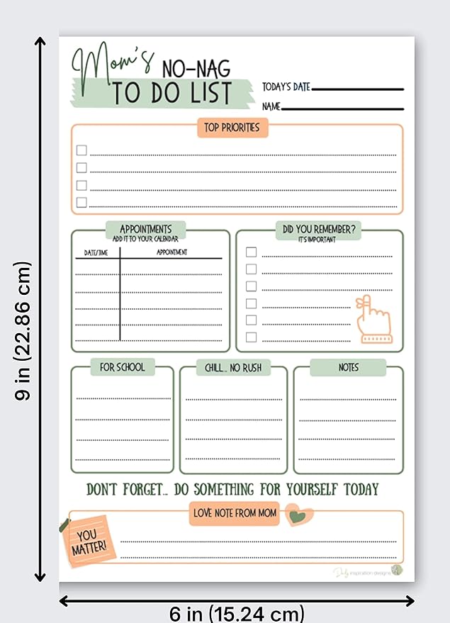 Mom's No-Nag To-Do List, 50 Tear-Off 6"x9" Sheet Pad (Perfect for Tweens and Teens) - Organizer, Scheduler, Daily Planner, Productivity Tracker for Organizing Goals, Notepad