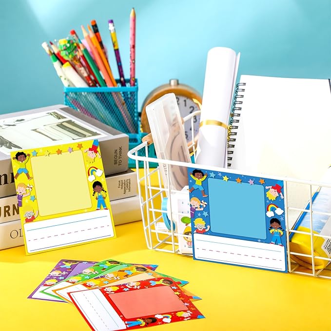 36 Pcs Kids Photo Nameplates for Desk Kids Name Tags Labels Stickers with Photo Space Self-Adhesive Labels Bulletin Board Colorful Classroom Decoration for Desk Bins Cubbies Office (Kids)