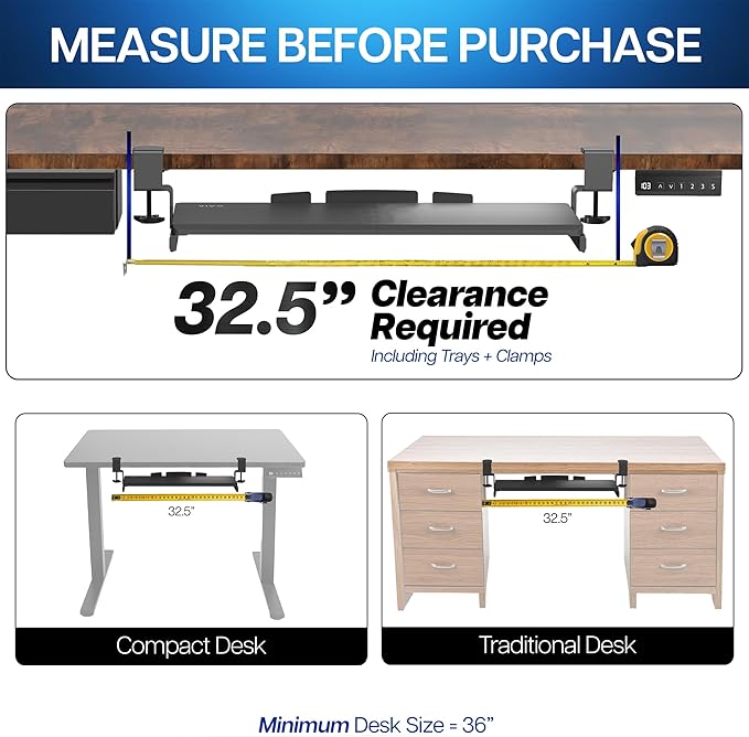 VIVO Large Clamp-on Computer Keyboard and Mouse Under Desk Slider Tray, 27 x 11 inch Pull Out Platform Drawer, Dark Wood, MOUNT-KB05D