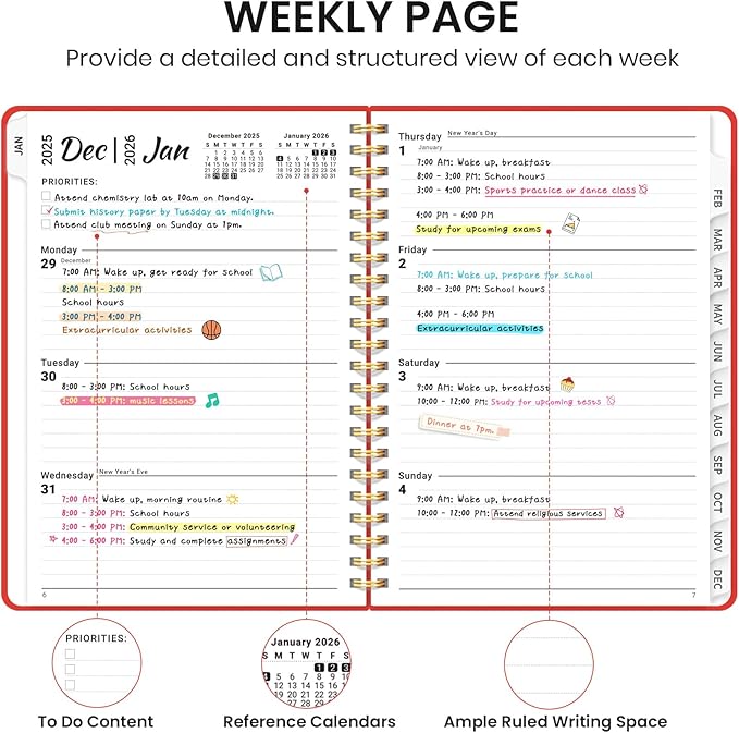 2026 Planner, Weekly and Monthly Calendar Planner, January 2026 - December 2026, Hardcover 2026 Calendar Book with Tabs For Women & Men, Inner Pocket, Spiral Bound, Perfect for Office Home School Supplies - A4 (8.5" x 11"), Tomato Red