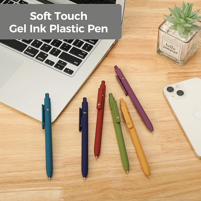 Ddaowanx Gel Pens, 6 Pcs 0.5mm Quick Dry Black Ink Pens Fine Point Smooth Writing Pens, Office Desk Accessories for Women(6 Pcs Vintage-Black Ink)