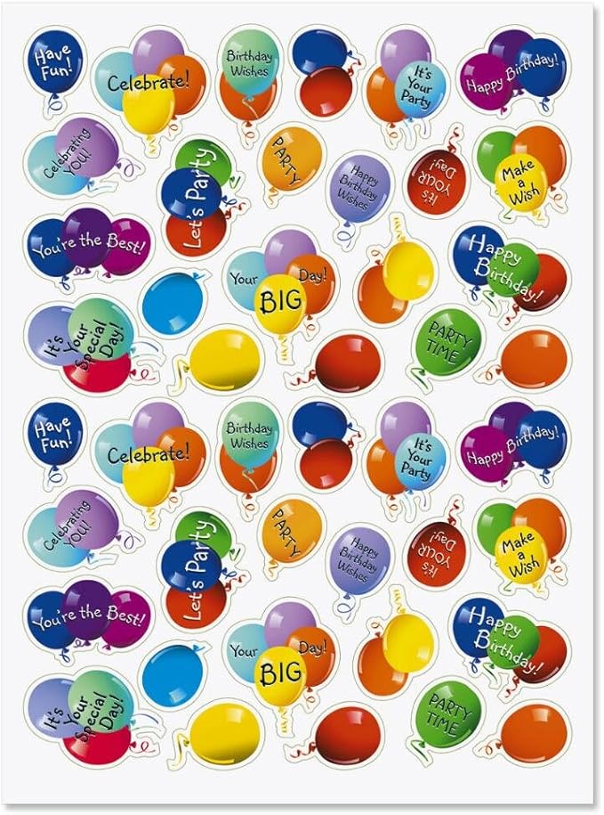 Current Balloon Birthday Sticker Variety Pack - 2 Sheets, 88 Assorted Stickers for Kids, Teachers, School, Scrapbooking, Journals, Monthly Planners, Calendars, Holiday Crafts & Greeting Cards