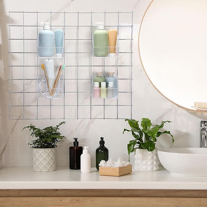 4 Pack Gridwall Baskets Hanging Gridwall Clear Acrylic Grid Wall Panels Bins Applicable to 3-inch Grid Board for Organizing Storage Display Kitchen Home Office Garage Bathroom (Simple Style)