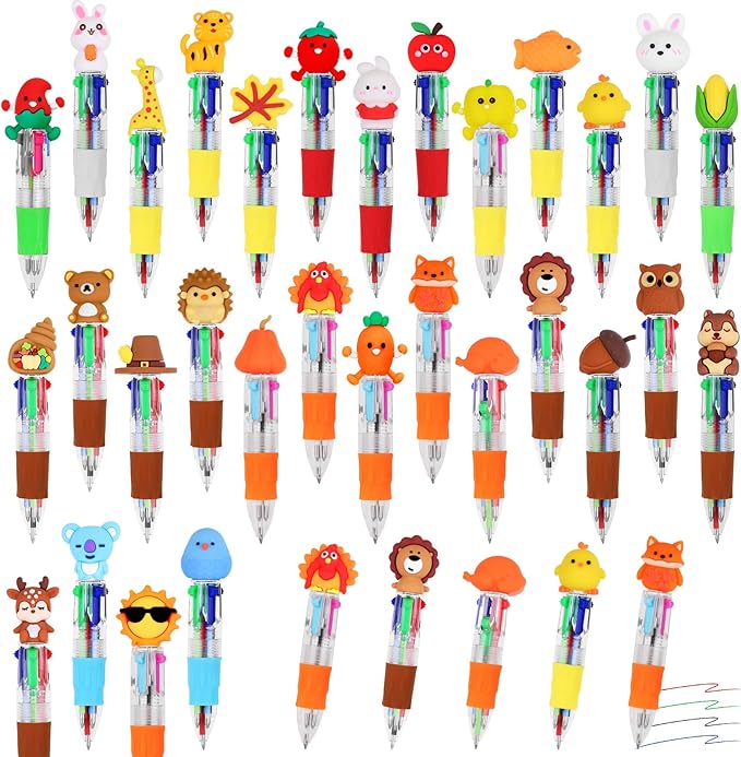 CZWZ 30Pcs Mini Multicolor Pens in One 4-in-1 Cute Pens Bulk, Ballpoint Pen for Birthdays and Parties, Fun Gifts Assorted Ink Kawaii Pen(Fall)