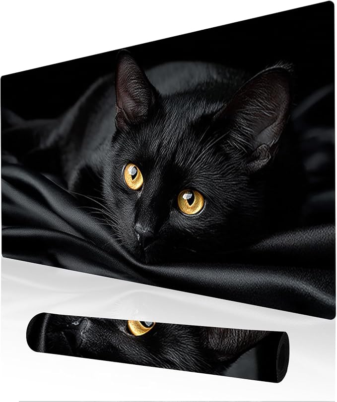Nuxovilar Black Cat Large Mouse Pad Gaming Mouse Pad Polyester 11.8x31.4 Inches for Home, Office, Gaming Space, Elegant Decor for Cat Enthusiasts