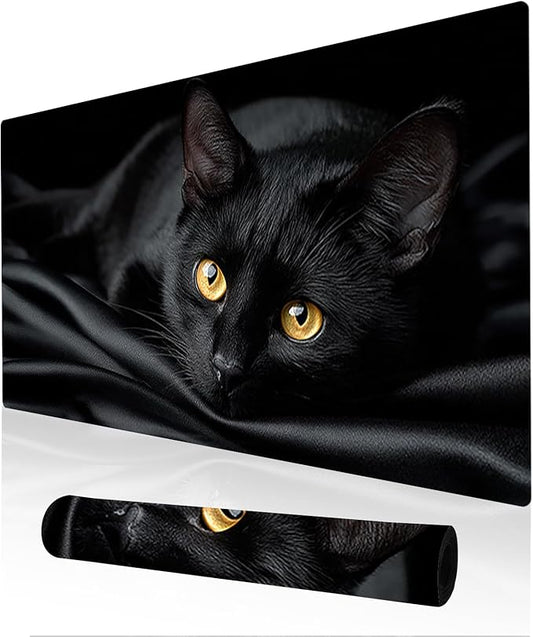 Nuxovilar Black Cat Large Mouse Pad Gaming Mouse Pad Polyester 11.8x31.4 Inches for Home, Office, Gaming Space, Elegant Decor for Cat Enthusiasts