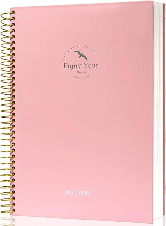 FLYING EAGLE Spiral Dot Grid Notebook Journal 8.5 x 11 Large Dotted Paper Notebook 210 Pages Hardcover Spiral Notebook for Men Women, Pink