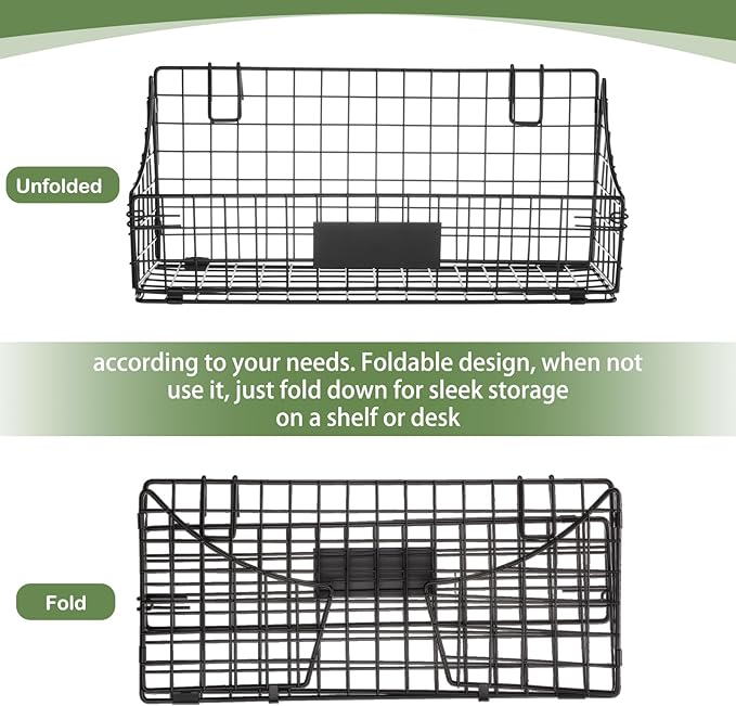 Blulu 4 Pcs Wire Wall Basket, Black Metal Grid Basket with Hooks Wall Hanging Storage Accessory for Vendor Trade Shows Kitchen Bathroom Pantry Supplies(15 x 7 x 6 Inch)