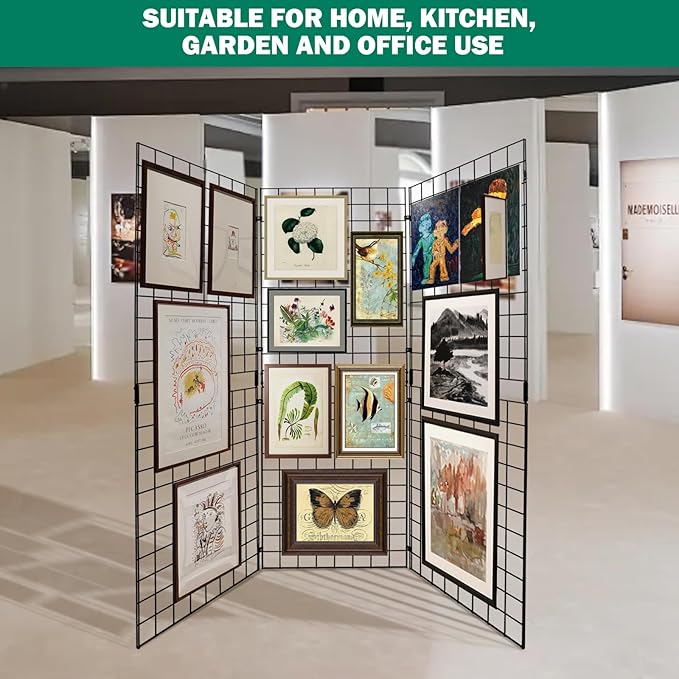Heavy Duty Portable Gridwall Display Panels – 3 × 2' × 6' Black Metal Wall & Freestanding Display for Retail, Trade Shows, Art Studios, Garage & Home Organization, Black Finish