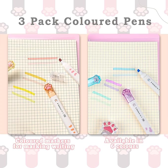 Cat Stationery Set, Cute Stationery Kawaii Retractable Erasers for Kids, Correction Tape Aesthetic, Cat Paw Ruler 15cm, Cute Pens, Sticky Notes Cute, School Supplies for Girls (White)