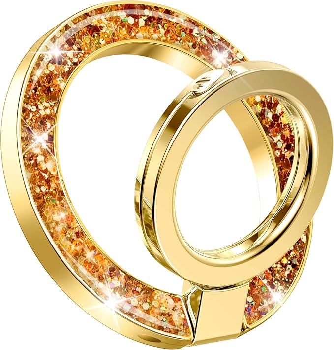 GVIEWIN Magnetic Phone Ring Holder, Compatible with MagSafe Phone Grip with Adjustable Stand, Magnet Phone Ring Kickstand for iPhone 17/16/15/14/13/12 Pro Max Plus Air/Other Phones (Glitter/Copper)