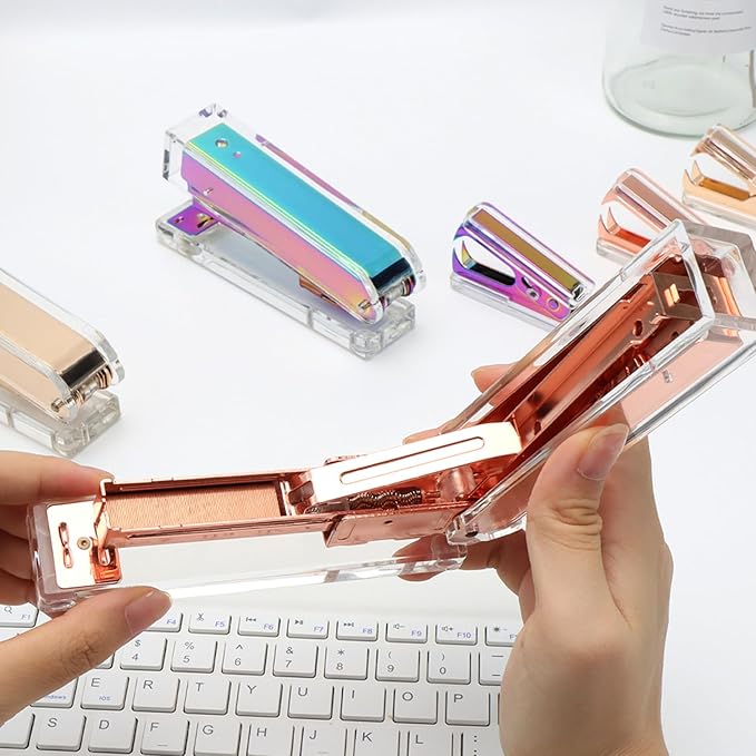 NaSumeBasics Clear Stapler with Staples Rose Gold Standard Manual Stapler and 1000 26/6 Staples for Desk Home School Office Stationery Supplies Accessories Decoration (Rose Gold)