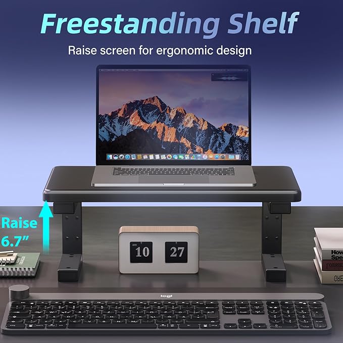 3 in 1 Clamp on Desk Extension & Monitor Shelf,16.5" Desktop Organizer, Adjustable Height Heavy Duty Desk Shelf Organizer for Gaming,Printer Stand,Computer Monitor and Laptop Riser,Office Accessories