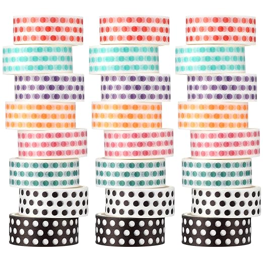 Janlaugh 24 Rolls Polka Dot Washi Tape Valentine's Day Easter Gifts Colorful Polka Dot Washi Stickers Bulk for Crafting Gift Journals Planners Scrapbooking Gift Wrapping DIY Crafts Favors