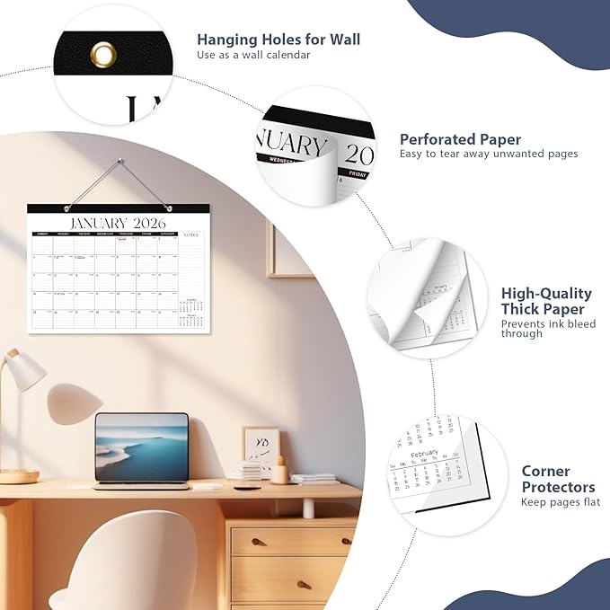 2026 Desk Calendar, Large Desktop/Wall Monthly Calendar (Jan. 2026 - Jun. 2027) 17'' x 12'' Personal Desk Planner for Teacher Family School Office Supplies