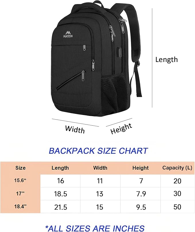 MATEIN 17 Inch Work Laptop Backpack, Large College Computer Bookbag with TSA Laptop Compartment, Water Resistant Business Travel Backpack with USB Port, Graduation Gifts for Men Women