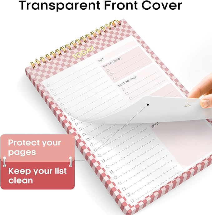 To Do List NotePad, Aesthetic To Do List Notebook for Work With 52 Sheet For Daily Tasks and Goal Setting, Undated Daily Planner Perfect for Office, Home and School Supplies - Rose Checkered