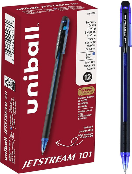 uniball Jetstream 101 Ballpoint Pens, Medium Point (1.0mm), Blue, 12 Pack