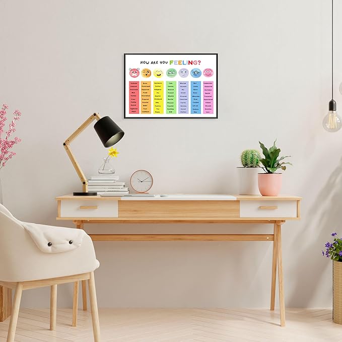 uoyien Feelings Chart For kids Mental Health Posters Help Students Understand Emotions Poster Calm Corner Special Education Classroom Decorations Preschool Classroom Supplies Metal Framed 16x24in