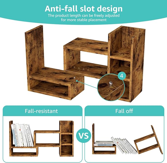 Desk Shelves Desktop Orgnizer Shlef - Rustic Office Organization for Top of Desk Organizers and Accessories Corner Bookshelf Table Top Shelving Small Hutch Decorations for Office