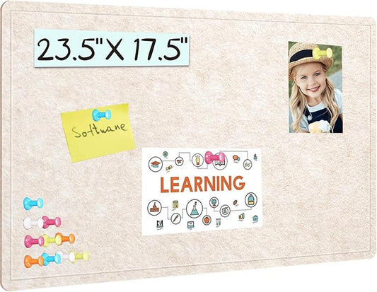 Bulletin Board, 23.5 X 17.5 inches Cork Board with 20 Pushpin, Felt Cork Board Notice Pin Board, Self-Adhesive Vision Board Mood Board Foldable Photo Board for Wall - Oatmeal