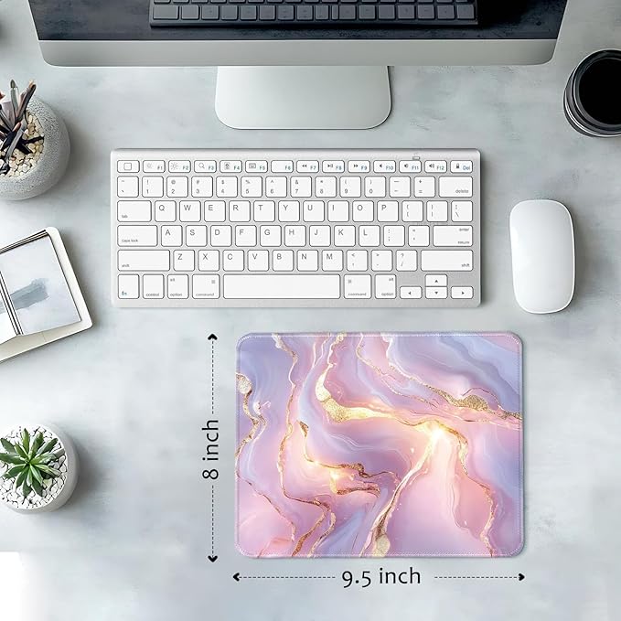 Pink Marble Desk Pad Mat with Stitched Edges and Non-Slip Rubber Base, Premium-Textured Mouse Pad for Laptop, Computer & PC, Gaming & Working, Waterproof Mousepad