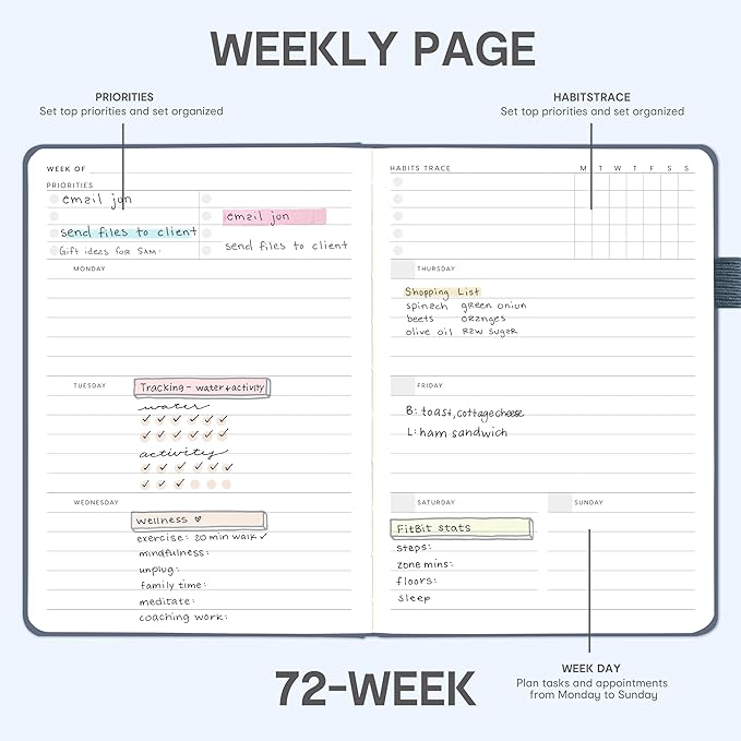 And Per Se Undated Planner – A5 Leather Hardcover Weekly & Monthly Goal Planner for 72 Weeks (1.5 Years) – with Goal & Habit Tracker (Dark Blue)