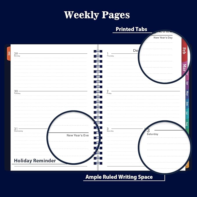 2026 Planner - Planner 2026 with Weekly & Monthly Spreads, Jan 2026 - Dec 2026, 6.25" × 8.3", Strong Twin-Wire Binding, Round Corner, Flexible Cover, Monthly Tabs